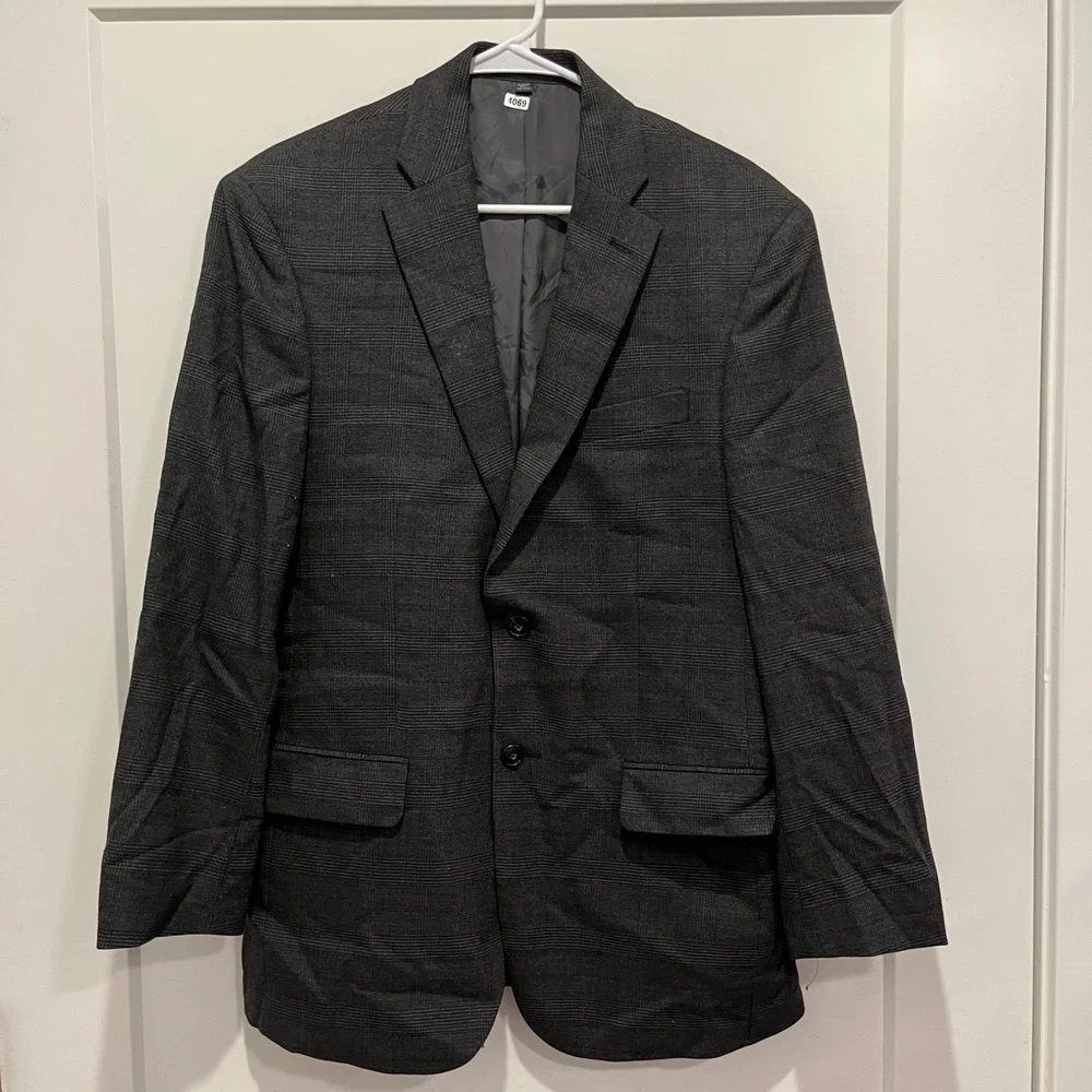 Jos A Bank 1905 Tailored Fit Wool Blend Plaid Blazer Sport Coat Grey 39R